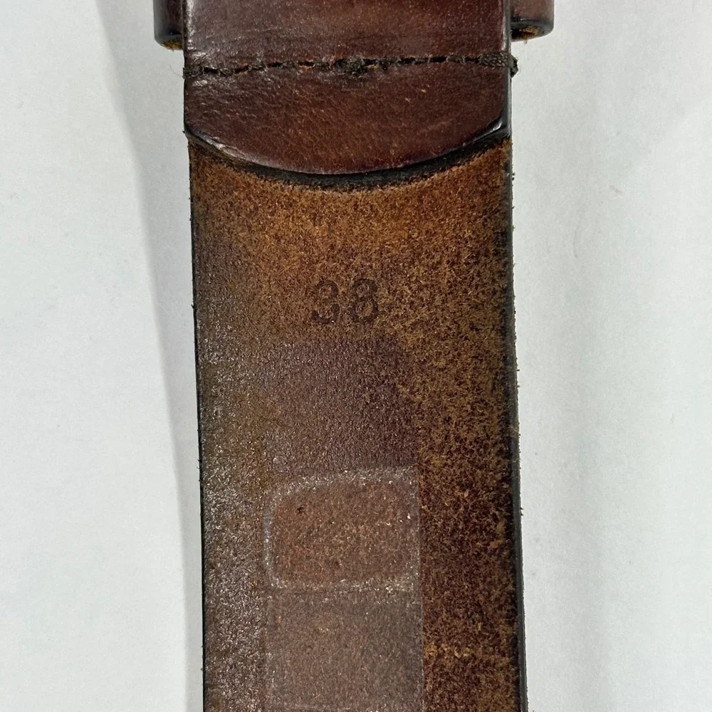 Made in USA Mens Brown Leather Belt Silver Buckle Distressed Size 38